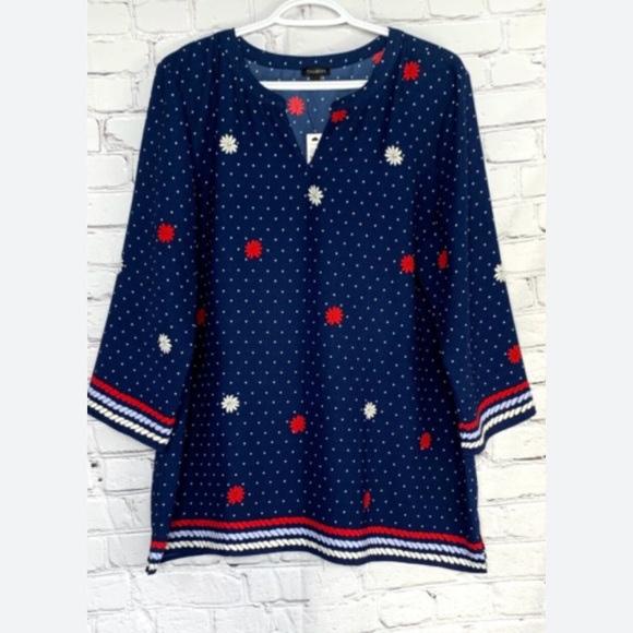 Navy blue boho polka dots blouse women’s xl - Picture 1 of 6
